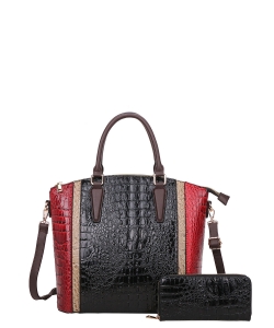 2in1 Alligator Croc Fashion Handbag with Wallet CY-7188W BLACK